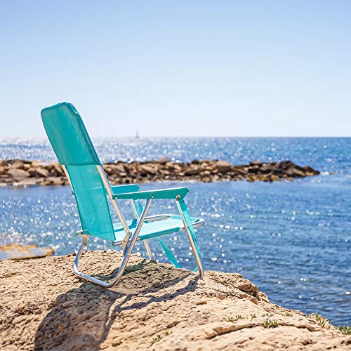 LOLAhome Silla de Playa Plegable Aguamarina de Aluminio de 71x54x40 cm