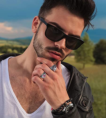 LOLIAS 16 Piezas Anillos Punk Vintage para Hombre Mujeres Anillos Gótico Dragón Negro Garra de Serpiente Calavera Pulpo Ojos del Infierno Anillos Ajustables Abiertos Conjunto de Joyería