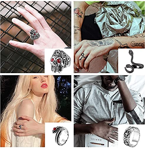 LOLIAS 16 Piezas Vintage Punk Anillos Set Octopus Frog Tiger Dragon Skull Snake Hug Punk Anillo para Hombres Mujeres Paquete de Anillos Abiertos Ajustables Cool Gothic Anillo Regalo de Joyería