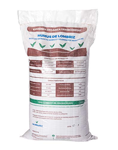 LOMBEC Humus de Lombriz, Saco 25Kg (42L). Fertilizante orgánico, vermicompost 100% Natural. ABONO ecológico Apto para Cualquier Cultivo. Ideal para huertos urbanos. … (25)