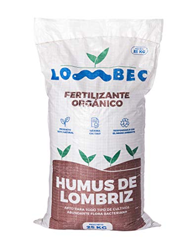 LOMBEC Humus de Lombriz, Saco 25Kg (42L). Fertilizante orgánico, vermicompost 100% Natural. ABONO ecológico Apto para Cualquier Cultivo. Ideal para huertos urbanos. … (25)