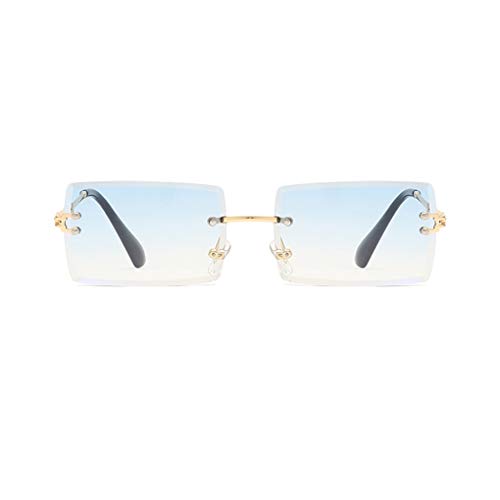 Long Keeper Gafas de sol rectangulares sin montura UV400 Gafas cuadradas sin marco de moda antideslumbrante para mujer (Azul degradado dorado)