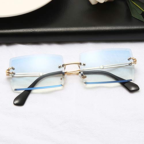 Long Keeper Gafas de sol rectangulares sin montura UV400 Gafas cuadradas sin marco de moda antideslumbrante para mujer (Azul degradado dorado)