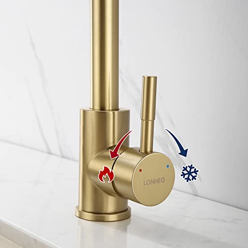 Lonheo Grifo Cocina Dorado Roca de Acero Inoxidable, Grifo para Fregadero Oro Moderno con Aireador Reomovible, Mezclador de Agua Caliente y Fría Giratorio Giratorio 360°