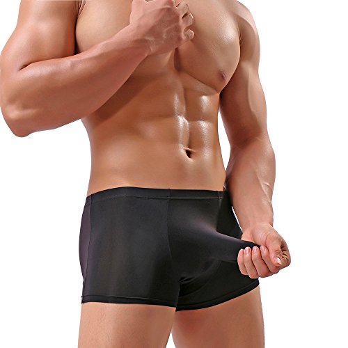 LOPILY Color sólido Elefante Calzoncillos Ropa Interior Bolsa Lencería Boxer de Seda de Hielo Masculino Traje de Baño Playa Escritos del triángulo Ultrafino Transpirables(Negro,M)