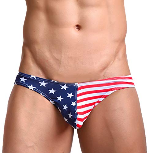 LOPILY Low Rise Bóxers Ropa Interior de Boxeador para Hombre Bandera Clásico Americana Estrellas Rayas Escritos del triángulo Cómodo Transpirables Calzoncillos (Azul,L)