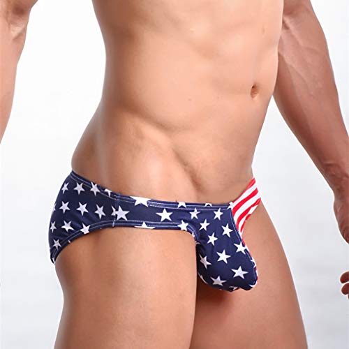 LOPILY Low Rise Bóxers Ropa Interior de Boxeador para Hombre Bandera Clásico Americana Estrellas Rayas Escritos del triángulo Cómodo Transpirables Calzoncillos (Azul,L)