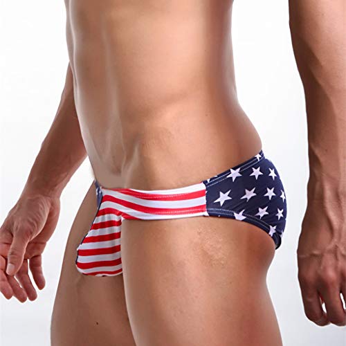 LOPILY Low Rise Bóxers Ropa Interior de Boxeador para Hombre Bandera Clásico Americana Estrellas Rayas Escritos del triángulo Cómodo Transpirables Calzoncillos (Azul,L)