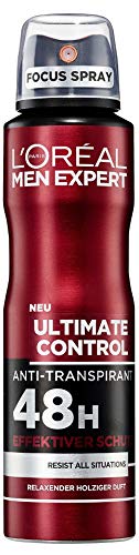 L'Oréal Men Expert Ultimate Control - Desodorante en spray (48 horas contra diferentes tipos de sudor, aroma a madera fresca, sin alcohol, 6 x 150 ml)