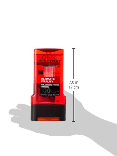 L'Oréal Men Expert Ultimate Vitality XL - Gel de ducha para hombre, extracto de vid, limpia y estimula la piel (cara, cuerpo y pelo) suavemente sin secarse, 300 ml, 1 unidad
