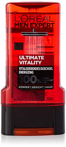 L'Oréal Men Expert Ultimate Vitality XL - Gel de ducha para hombre, extracto de vid, limpia y estimula la piel (cara, cuerpo y pelo) suavemente sin secarse, 300 ml, 1 unidad