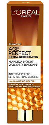 L'Oréal Paris Bálsamo Age Perfect extra rico, bálsamo antiedad, cuidado intensivo y reconstrucción, para pieles maduras y secas y extra secas, con extracto de miel de Manuka, 40 ml