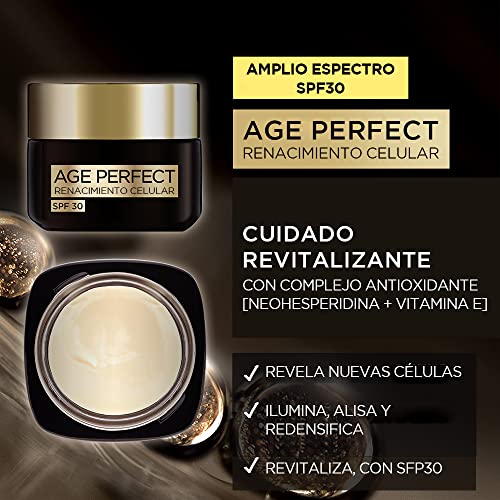 L'Oréal Paris - Crema Regeneradora con SPF30 y Complejo Antioxidante para una piel lisa y luminosa, Age Perfect Renacimiento Celular, 50 ml