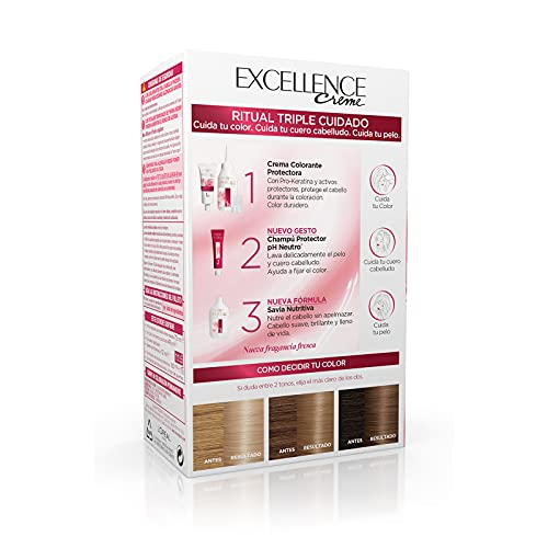 L'Oréal Paris Excellence Creme Tinte Permanente Triple Cuidado 100% Cobertura Canas Tono 9.1 Rubio Muy Claro Ceniza - Pack 3 unidades