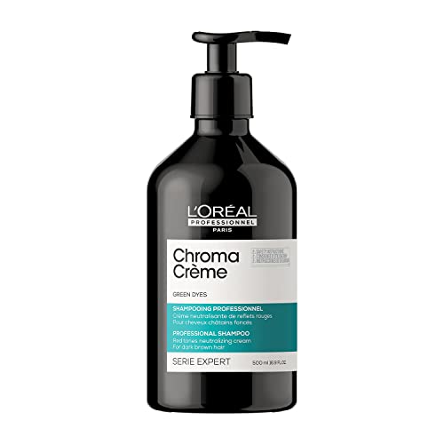 L’Oréal Professionnel | Champú neutralizante de tonos rojizos, Para cabello castaño oscuro o negro, Textura cremosa con pigmentos verdes, Chroma Crème, SERIE EXPERT, 500 ml