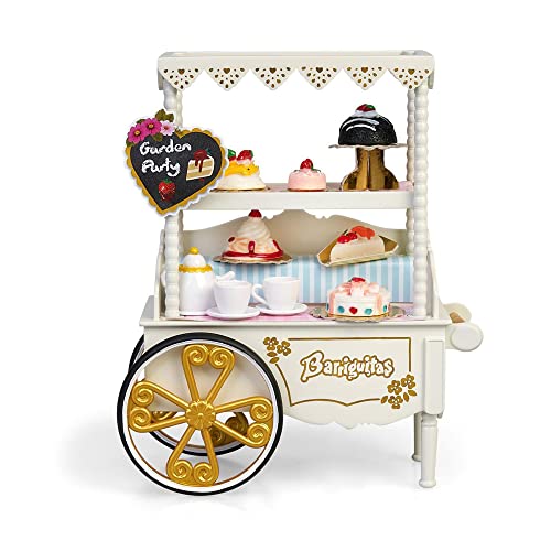 los Barriguitas - Carrito de Meriendas, Set de Juguete Infantil con muñeca pequeña bebé y un Carro de Estilo clásico Precioso, con Tartas de Juguete y Muchos Accesorios, +3 años, Famosa (700017019)