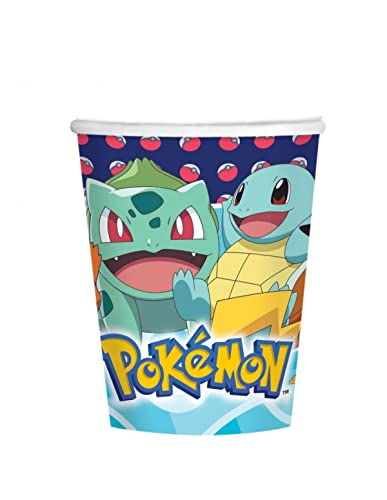 Lote de Cubiertos Infantiles"POKÉMO" (32 Vasos, 32 Platos, 32 Servilletas y 4 Velas) .Vajillas. Juguetes para Fiestas de Cumpleaños, Bodas, Bautizos y Comuniones. AB