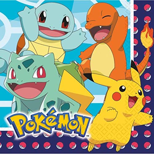 Lote de Cubiertos Infantiles"POKÉMO" (32 Vasos, 32 Platos, 32 Servilletas y 4 Velas) .Vajillas. Juguetes para Fiestas de Cumpleaños, Bodas, Bautizos y Comuniones. AB