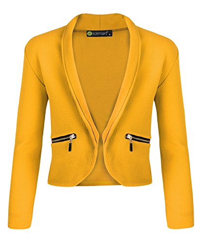 lotmart manga larga niña Abierto Cremallera Frontal Bolsillo Chaqueta infantil Chaqueta Cárdigan Top y Regalo Gratis lotmart promocional con cada paquete - Mostaza, 7-8 Años