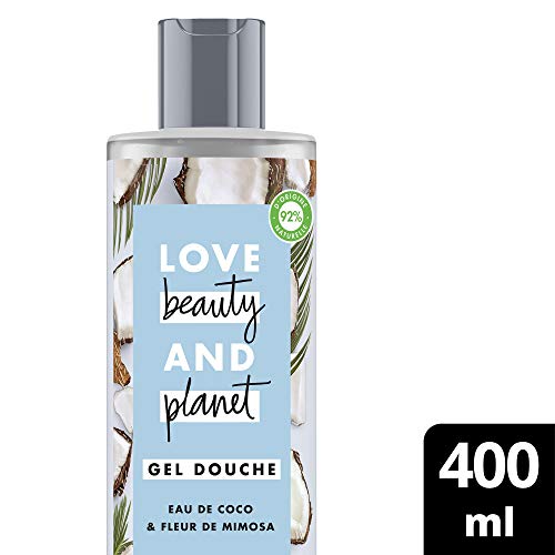 Love Beauty & Planet Gel Douche Femme Vegan Pluie Rafraîchissante, Eau de Coco et Fleur de Mimosa, Formule pour tous Types de Peaux Certifié Vegan 400ml