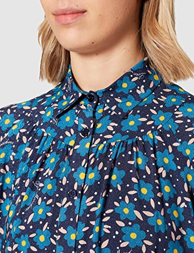 Love Moschino Long-Sleeved Shirt Printed in All-Over with 80's Flowers Camisa, Fiori Fond.BLU, 42 para Mujer