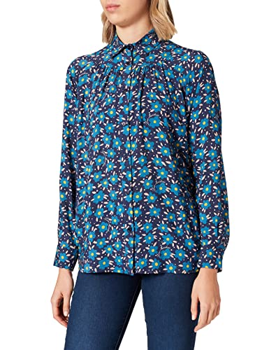 Love Moschino Long-Sleeved Shirt Printed in All-Over with 80's Flowers Camisa, Fiori Fond.BLU, 42 para Mujer