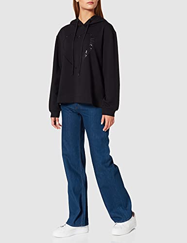 Love Moschino Long Sleeved Sweatshirt with Adjustable Drawstring Hood,Ribbed Cuffs and Stitching Along The Bottom Sudadera, Negro, 38 para Mujer