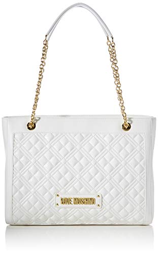 Love Moschino Precollezione ss43, Bolso Shopper de Mujer PU New Shiny Quilted, Color Blanco, Normal