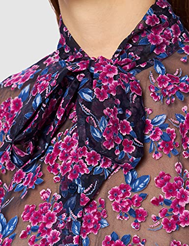 Love Moschino Regular fit Long Sleeved Shirt with All-Over devoré Flowers,Sash to Tie Around The Neck Camiseta, F.BLU/Fio.Viola, 46 para Mujer