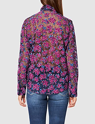 Love Moschino Regular fit Long Sleeved Shirt with All-Over devoré Flowers,Sash to Tie Around The Neck Camiseta, F.BLU/Fio.Viola, 46 para Mujer