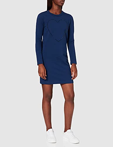 Love Moschino Regular fit Long Sleeved t-Shirt Dress with Matching-hue Rhinestone Heart Vestido Informal, Azul, 44 para Mujer