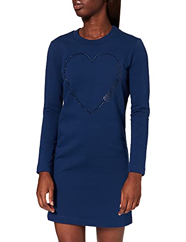 Love Moschino Regular fit Long Sleeved t-Shirt Dress with Matching-hue Rhinestone Heart Vestido Informal, Azul, 44 para Mujer