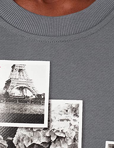 Love Moschino Round Neck Long Sleeved Sweatshirt in 100% Cotton fleecewith Romantic Black and White Photos Print Sudadera, Gris Oscuro, 46 para Mujer