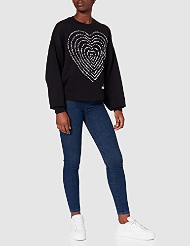 Love Moschino Round Neck Sweatshirt with Long Wing Sleeves and Rhombus hem Sudadera, Negro, 50 para Mujer