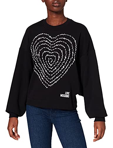 Love Moschino Round Neck Sweatshirt with Long Wing Sleeves and Rhombus hem Sudadera, Negro, 50 para Mujer