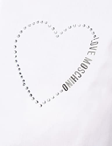 Love Moschino Slim fit Long Sleeved Shirt in Stretch Poplin with Matching hue Rhinestone Heart Camisa, Blanco óptico, 40 para Mujer
