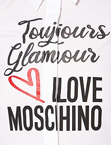 Love Moschino Slim fit Long Sleeved Shirt Stretch Poplin,Hidden Buttons, Yoke and Box Pleat in Back Camiseta, Blanco óptico, 40 para Mujer