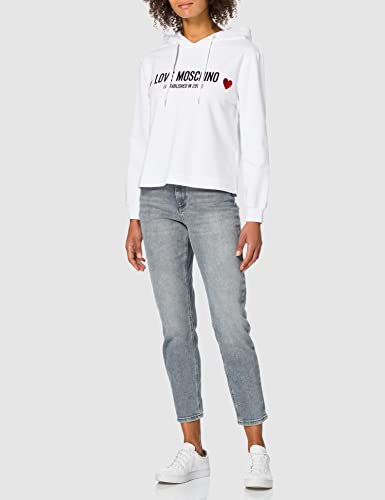Love Moschino Sudadera con Capucha de algodón Suave y elástico, de Corte Regular, de Manga Larga, Blanco óptico, 38 para Mujer