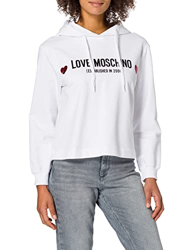 Love Moschino Sudadera con Capucha de algodón Suave y elástico, de Corte Regular, de Manga Larga, Blanco óptico, 38 para Mujer