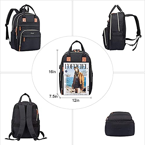 LOVEVOOK Mochila Mujer Antirrobo con Candado Codificado, 15,6 Pulgadas Mochila Portatil,Mochila Mujer Grande con Puerto de Carga USB,Mochila Para Universidad Viajes Trabajo Negocios Profesora, Negro