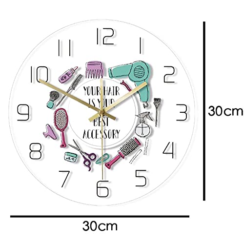 LTMJWTX Tu Cabello es tu Mejor Accesorio Peluquero Diseño Promocional Reloj de Pared con Estampado Moderno Reloj de decoración de peluquería Regalo de peluquería