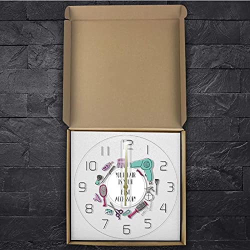 LTMJWTX Tu Cabello es tu Mejor Accesorio Peluquero Diseño Promocional Reloj de Pared con Estampado Moderno Reloj de decoración de peluquería Regalo de peluquería