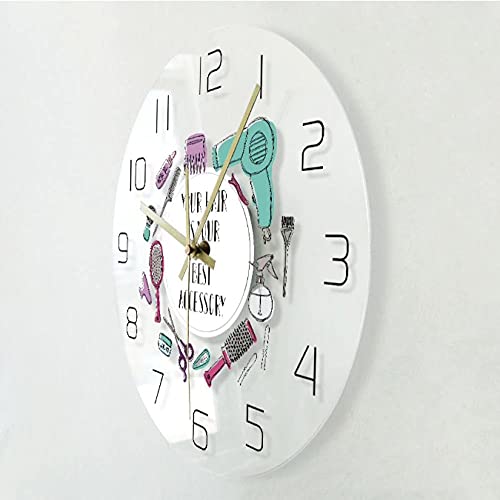 LTMJWTX Tu Cabello es tu Mejor Accesorio Peluquero Diseño Promocional Reloj de Pared con Estampado Moderno Reloj de decoración de peluquería Regalo de peluquería