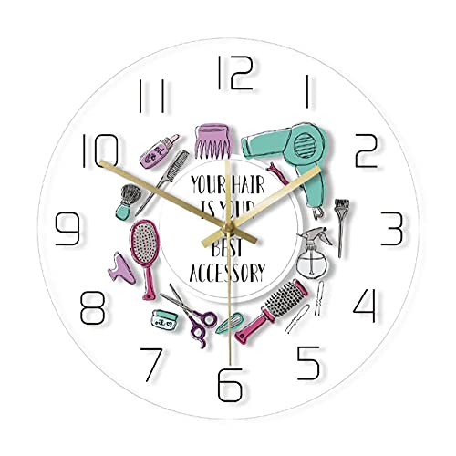 LTMJWTX Tu Cabello es tu Mejor Accesorio Peluquero Diseño Promocional Reloj de Pared con Estampado Moderno Reloj de decoración de peluquería Regalo de peluquería