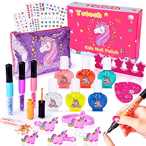 Lubibi Juego de Esmalte de uñas para Niñas,21pcs Set de Esmalte de Uña Infantil,Juguete de Maquillaje Cosméticos Lavables,Kit de Manicura,Horquilla de Unicornio,Regalo de Princesa para Niñas de 4-8