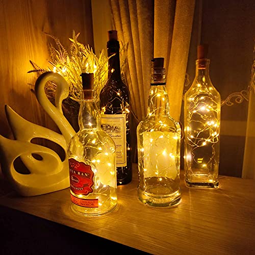 Luces de Botella, Yizhet 6 Piezas Luces para Botellas Cristal 2m Luz Botella Corcho 20 LED Luces Tapon Botellas de Vino Cobre Alambre Guirnaldas Luz Pilas para Boda Navidad (Blanco Cálido)