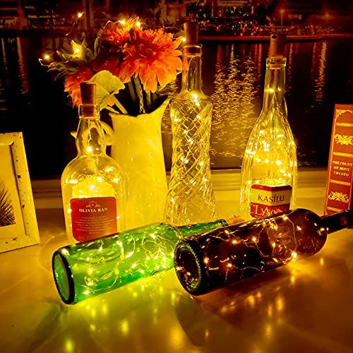 Luces de Botella, Yizhet 6 Piezas Luces para Botellas Cristal 2m Luz Botella Corcho 20 LED Luces Tapon Botellas de Vino Cobre Alambre Guirnaldas Luz Pilas para Boda Navidad (Blanco Cálido)