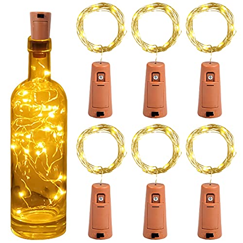 Luces de Botella, Yizhet 6 Piezas Luces para Botellas Cristal 2m Luz Botella Corcho 20 LED Luces Tapon Botellas de Vino Cobre Alambre Guirnaldas Luz Pilas para Boda Navidad (Blanco Cálido)