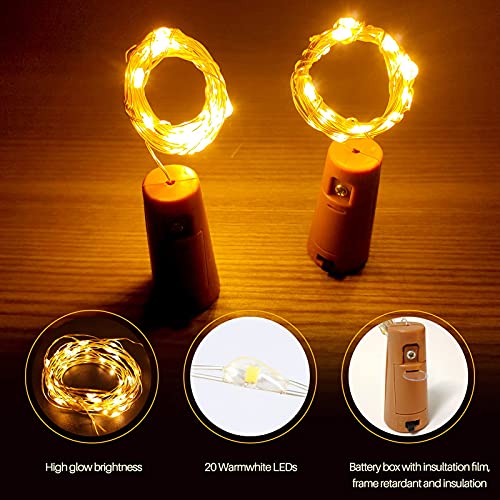 Luces de Botella, Yizhet 6 Piezas Luces para Botellas Cristal 2m Luz Botella Corcho 20 LED Luces Tapon Botellas de Vino Cobre Alambre Guirnaldas Luz Pilas para Boda Navidad (Blanco Cálido)
