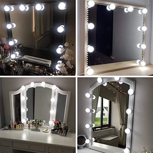 Luces De Espejo De Tocador Maquillaje Led Kit Usb Cable Hollywood, 10 Bombillas Dimmable 3 Modos De Color y 10 De Brillo, Para Diy Maquillaje Espejos Vestidor Baño Luz (Sin Espejo y Cargador Usb)
